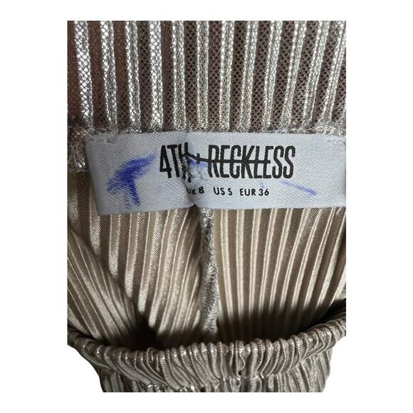 4th & Reckless Pull On Pleated Wide Leg Pants Silver Womens Small Disco Metallic - Picture 4 of 5